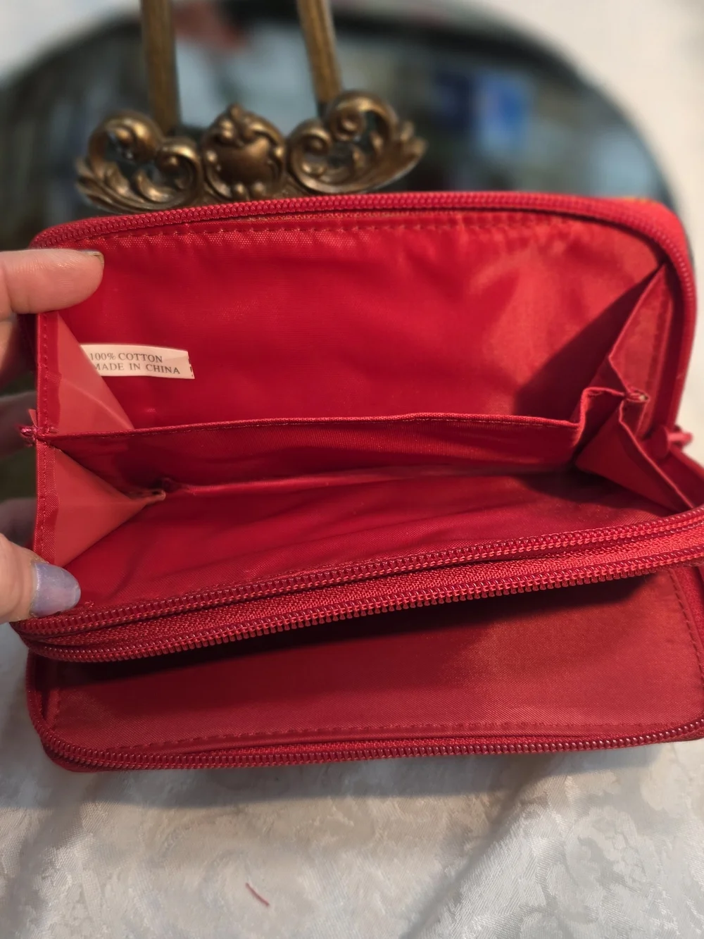 Red Floral Quilted Zip Wallet - Women Bags